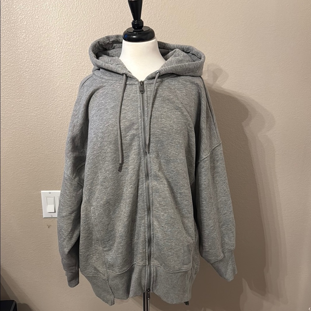 Like New Free People Sprint to the Finish Zip-Up Oversized Hoodie Heather Grey S